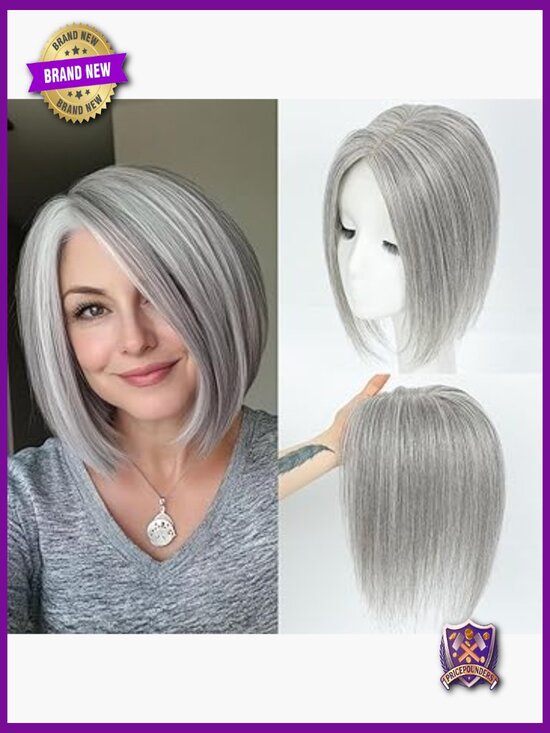 Silver Gray Human Hair Topper for Thinning Hair Volume